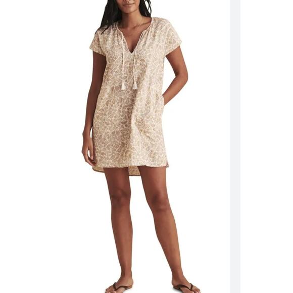 Faherty Boho Floral Dress Women's Medium Tan Tasseled Organic Cotton Cottagecore - Picture 11 of 11